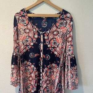 Billabong Navy and Coral Floral Blouse